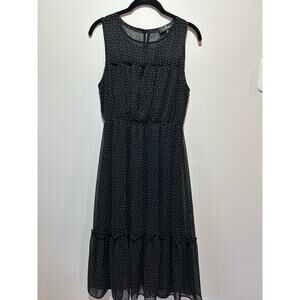Lulus black polka dot maxi dress size S sleeveless tier sheer top party romantic